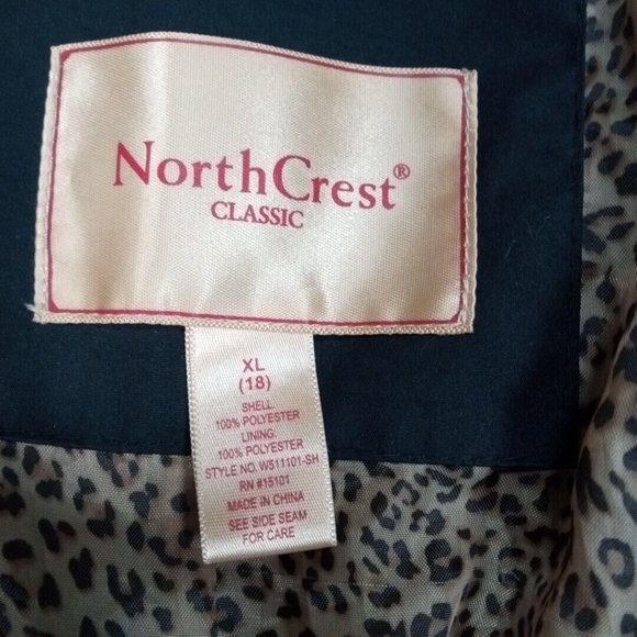 NorthCrest Classic Womens Jacket Black XL Button Up Coat‎ Cheetah Print Liner - Picture 15 of 16